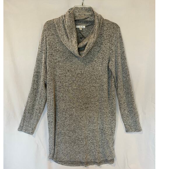 Nine Britton Cowl Neck Hacci Knit Dress Women's L Gray Long Sleeve Short Dress - Picture 2 of 9